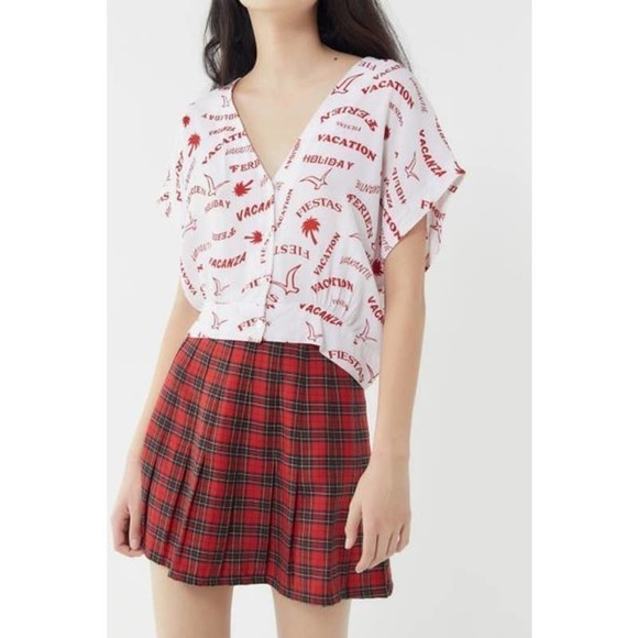 Holiday By Emma Mulholland Layover Button-Down Red & White Cropped Blouse-Medium - Picture 6 of 6